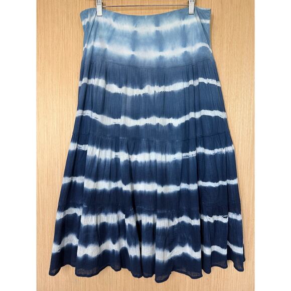 Chaps Tie Dye Gauzy Tiered Maxi Skirt Womens Size Large Blue Boho Festival - Picture 1 of 10
